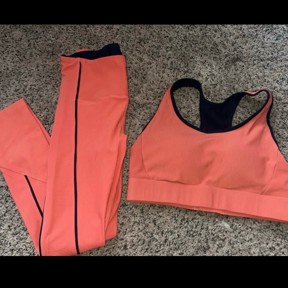 ZYIA Coral Ribbed Sports Bra and Leggings Set